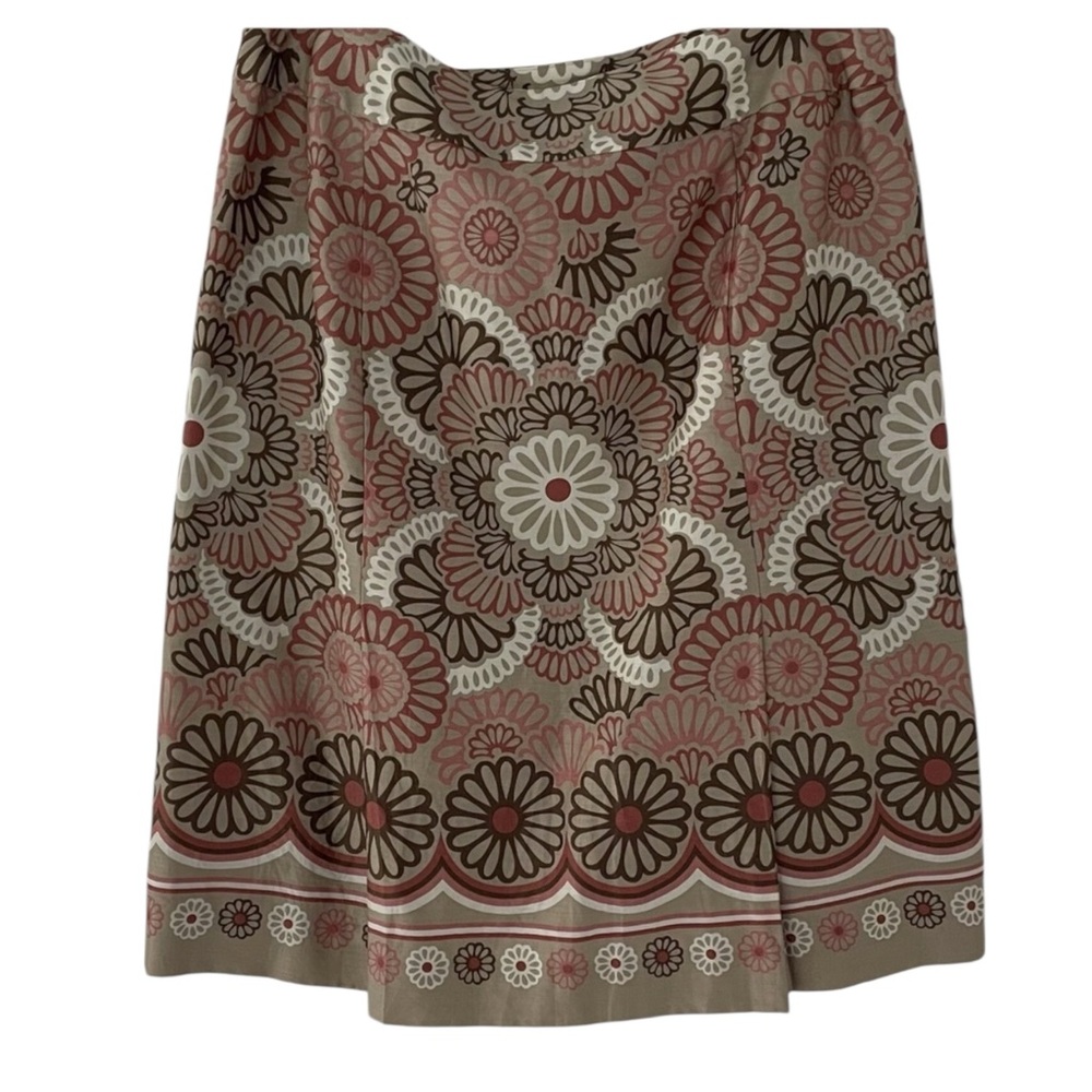LOFT Cotton Fully Lined Floral Patterned Skirt in Brown/Cream/Reds Size 2P - Picture 4 of 9